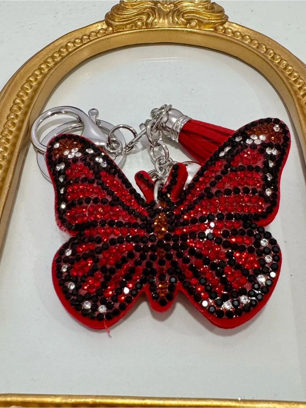 New Red Crystal Butterfly Keychain Charm with Tassel